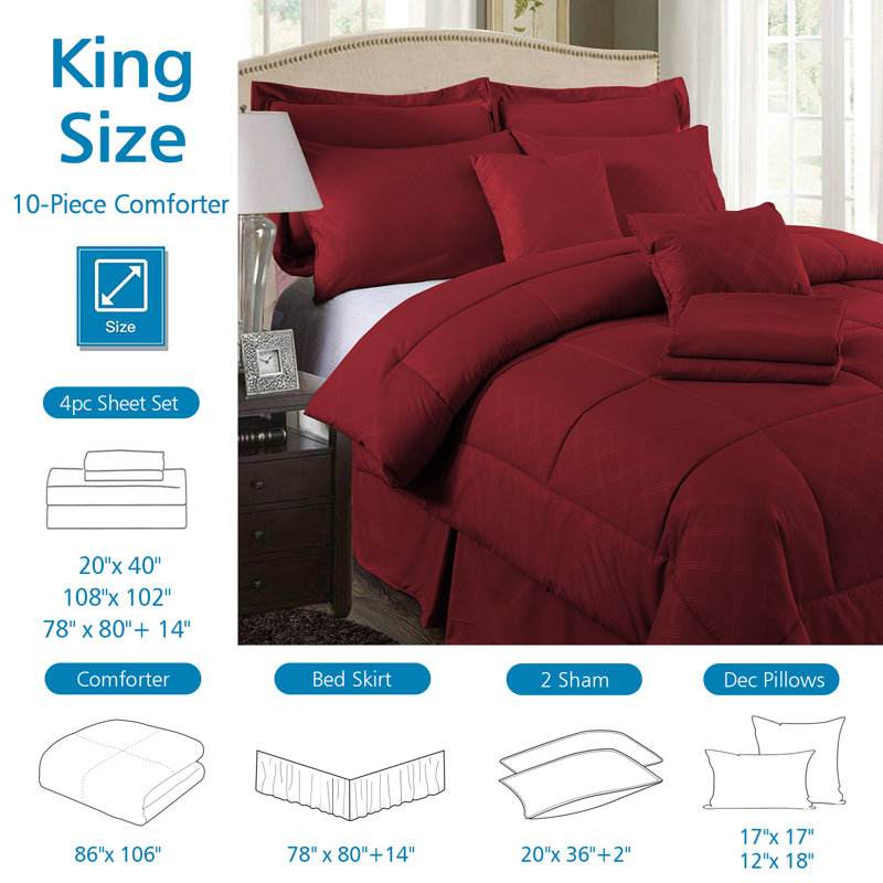 COMFORTER-SET20210310 Geometric Shapes Comforter, Burgundy, King Comforter + 9 Additional Pieces