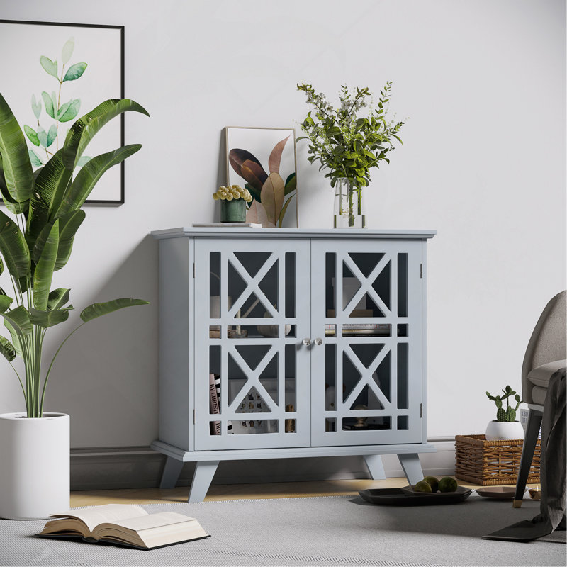 Buffet avec buffet, armoire de rangement pour la cuisine, armoire décorative avec portes à double chantournage et poignées en métal pour le salon, gris
