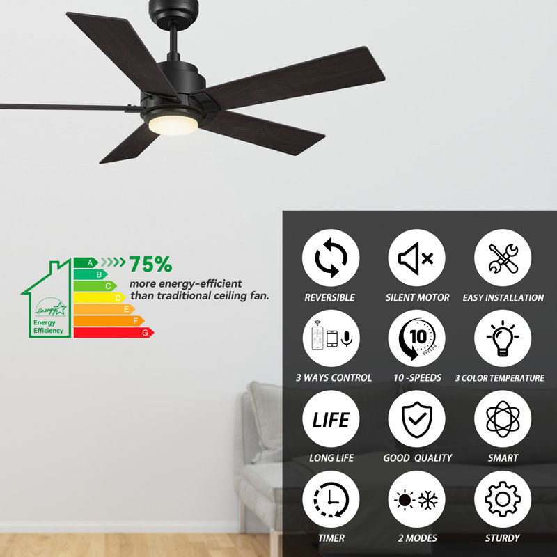 Smart Ceiling Fan With Remote, Light Kit, Works With Google Assistant And Amazon Alexa,Siri Shortcut., Dark Walnut, 48"