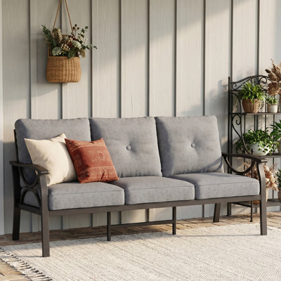 70" 3‑Person Patio Sofa with Heavy‑Duty Metal Frame, Outdoor Sofa with Advanced Anti‑Rust Coating for All Weather, Patio Sofa with Weather‑Resistant Cushions for Backyard, Deck, Garden