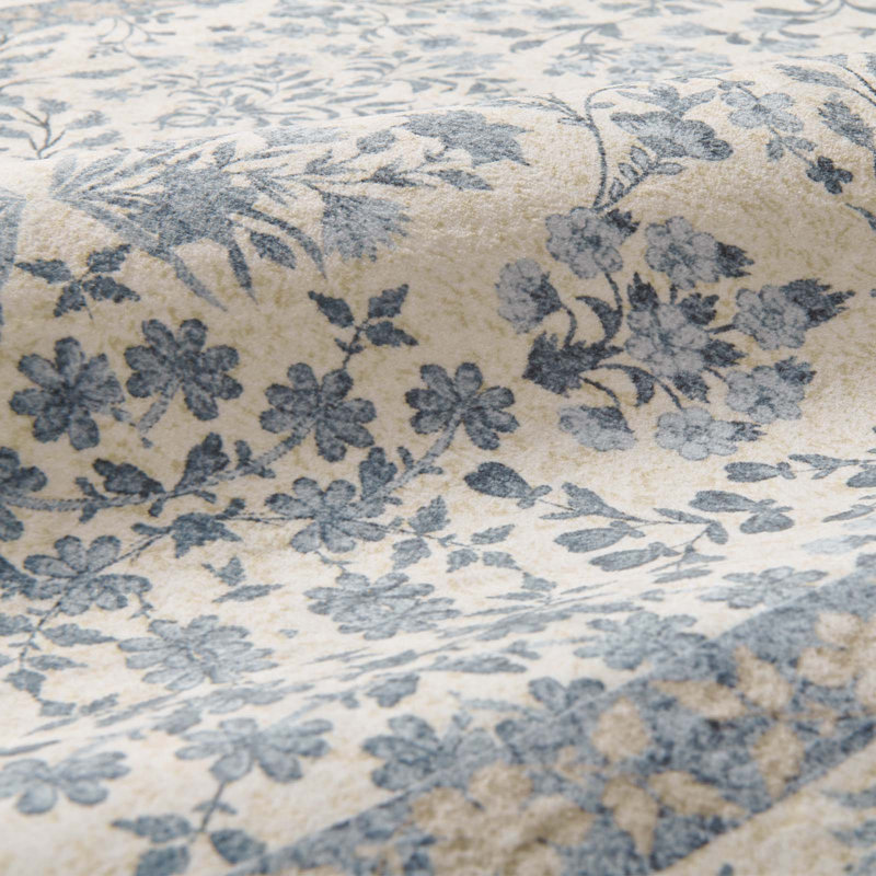 Floral Machine Washable Area Rug, Blue, Corner 8' x 8'