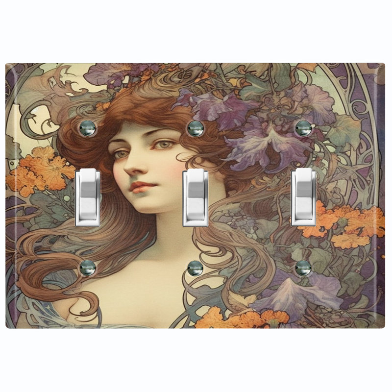 Magnifique plaque murale d'interrupteur à bascule 3 bandes Art Nouveau