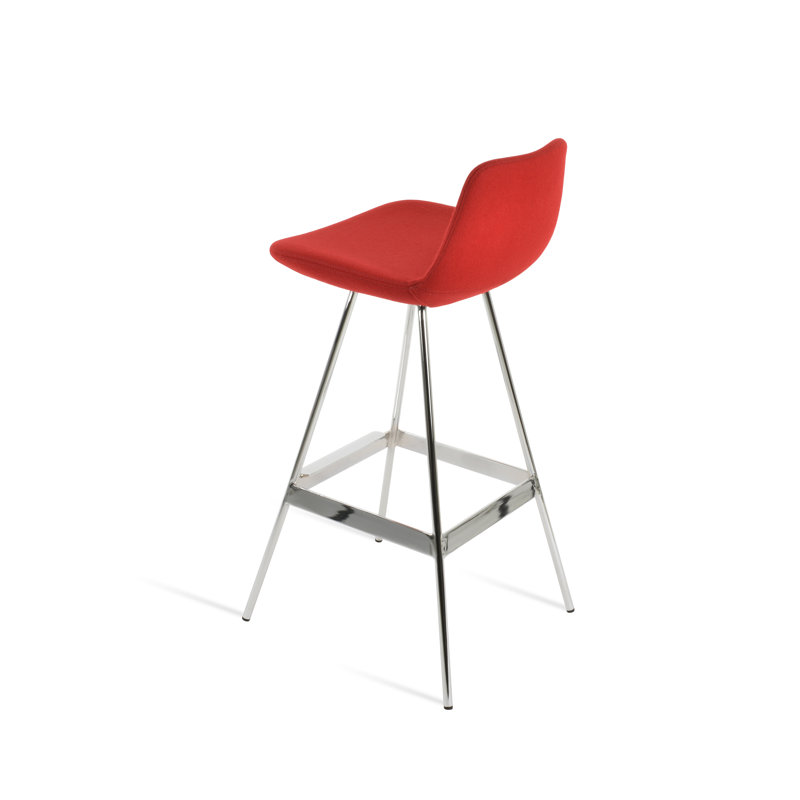 Tabouret Pera Balat, Chrome chrome, Laine rouge, Tabouret de comptoir (siège d'une hauteur de 24 p