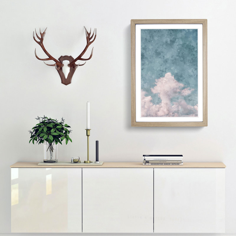 White Clouds Reaching Upwards - Picture Frame Painting Print, 87cm H x 62cm W x 2cm D, Oak Framed