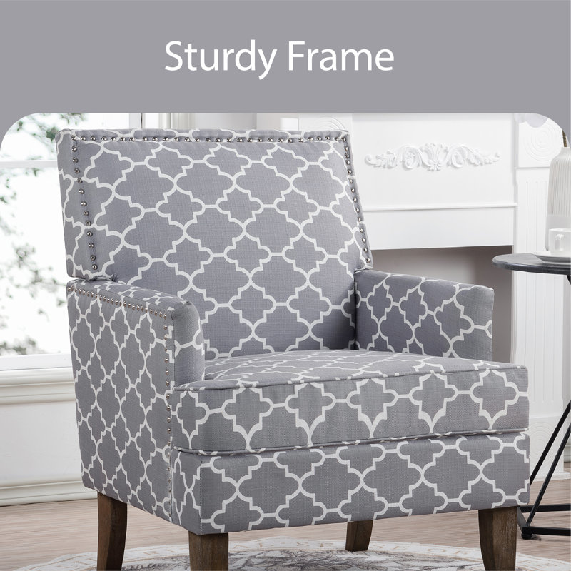 Upholstered Armchair, Gray/White Polyester Blend, Brown