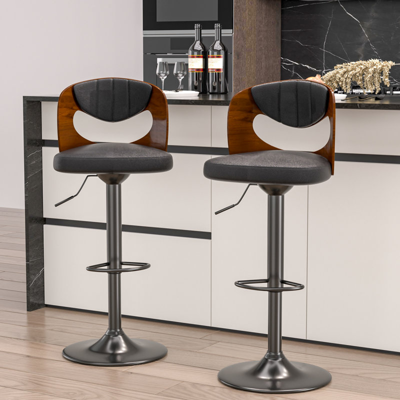 Bar Stools Set Of 2 Adjustable Barstool Faux Leather Counter Height Stool Kitchen 360 Swivel Bar Chair With Back Metal Steel Base Chair
