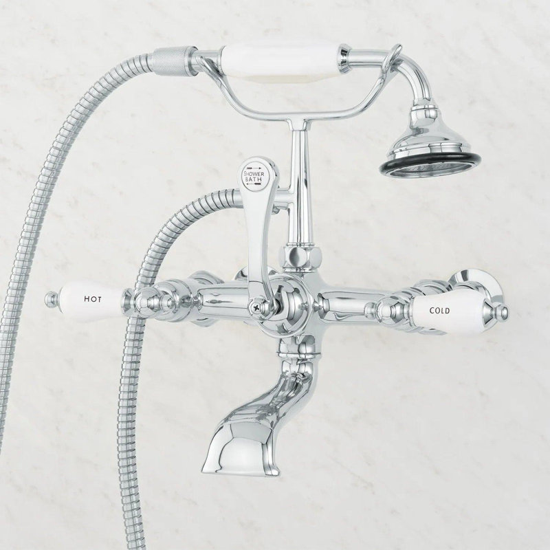 Robinet de douche mural avec douchette Ã  main et poignÃ©e Ã  levier en porcelaine, Chrome