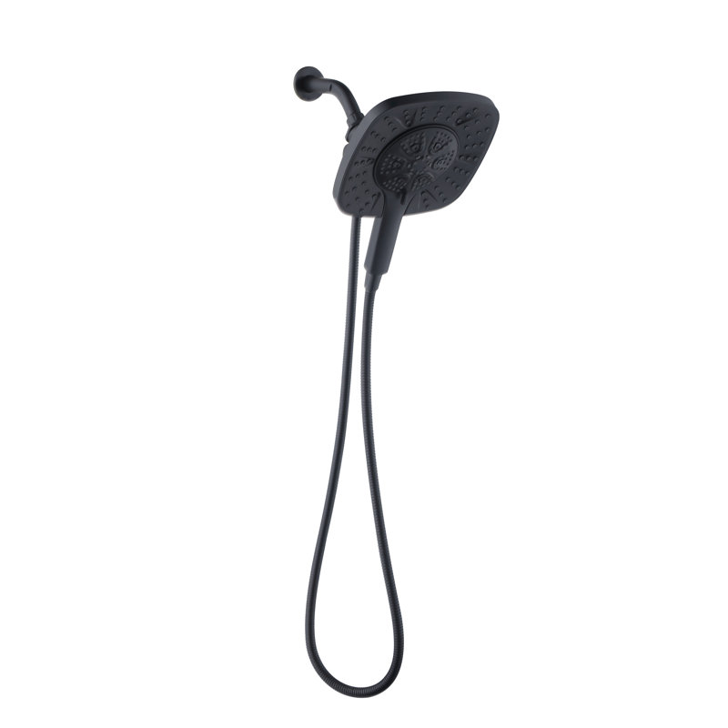 8-Spray Dual Shower Head & Handheld Combo, Adjustable Water-Saving 1.8 GPM, Wall-Mounted, Hose & Shower Arm Included, Matte Black