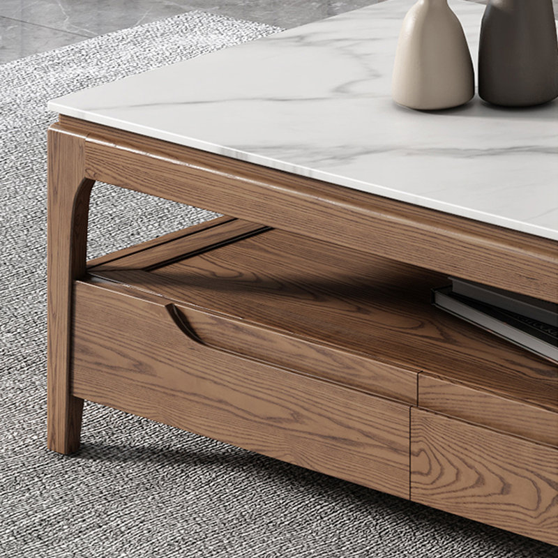 Table basse en bois massif et dalle, H 17,71 po x L 41,33 po x l 21,65 po