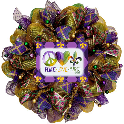 Couronne en maille Peace Love Mardi Gras