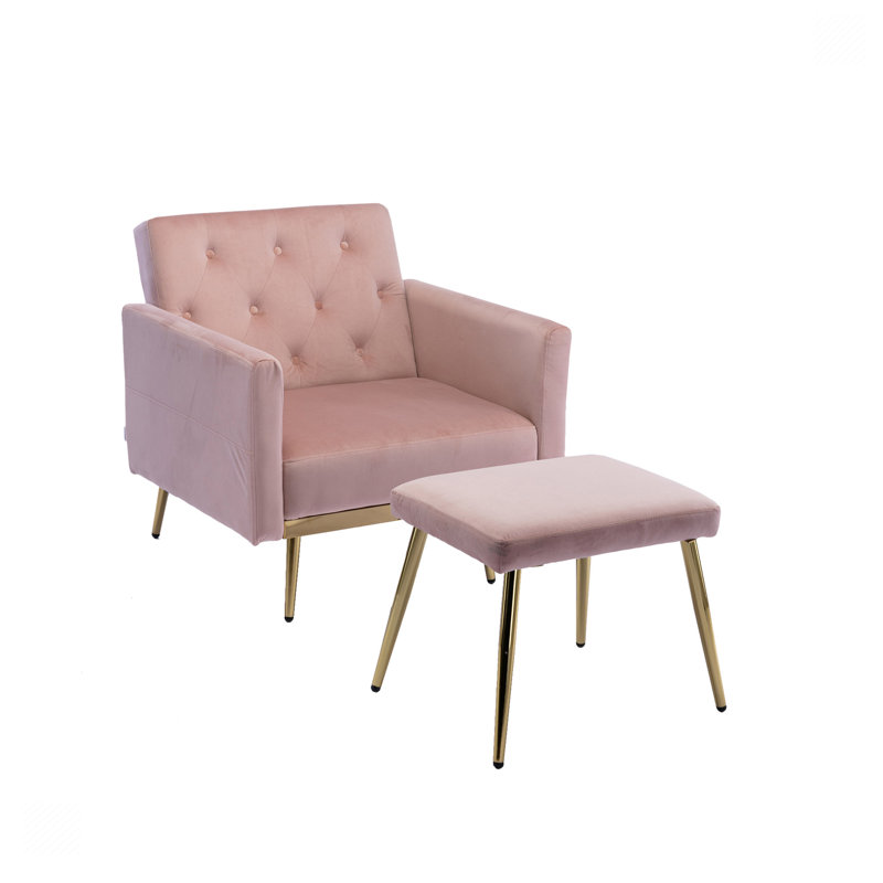 Chaise d'appoint avec accoudoirs et dossier réglables, Velours rose