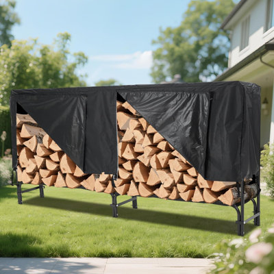 Support à bois de chauffage imperméable de 8 pi avec couvercle et ruban auto-agrippant