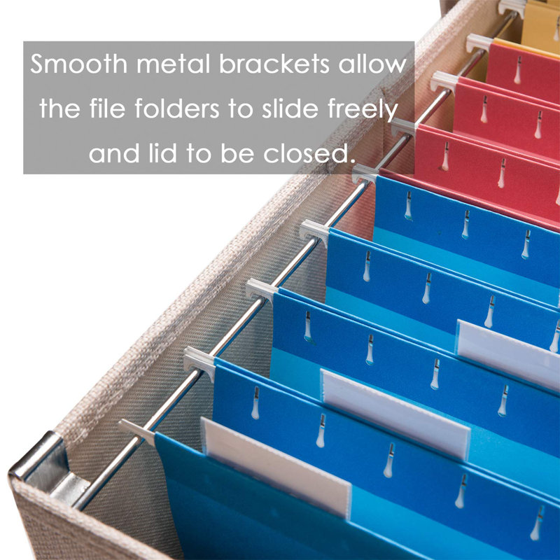 File Organizer Box - Set Of 1 Collapsible Decorative Linen Filing Storage Hanging File Folders With Lids Office Cabinet Letter Size Light Grey (14X9.3X10.8 Inch)