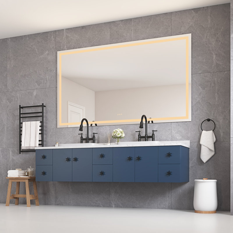 Miroir de salle de bain 72 x 36 pouces à DEL avec façade et rétroéclairage, miroir de meuble-lavabo mural, anti-buée, mémoire, 3 couleurs, réglable en continu