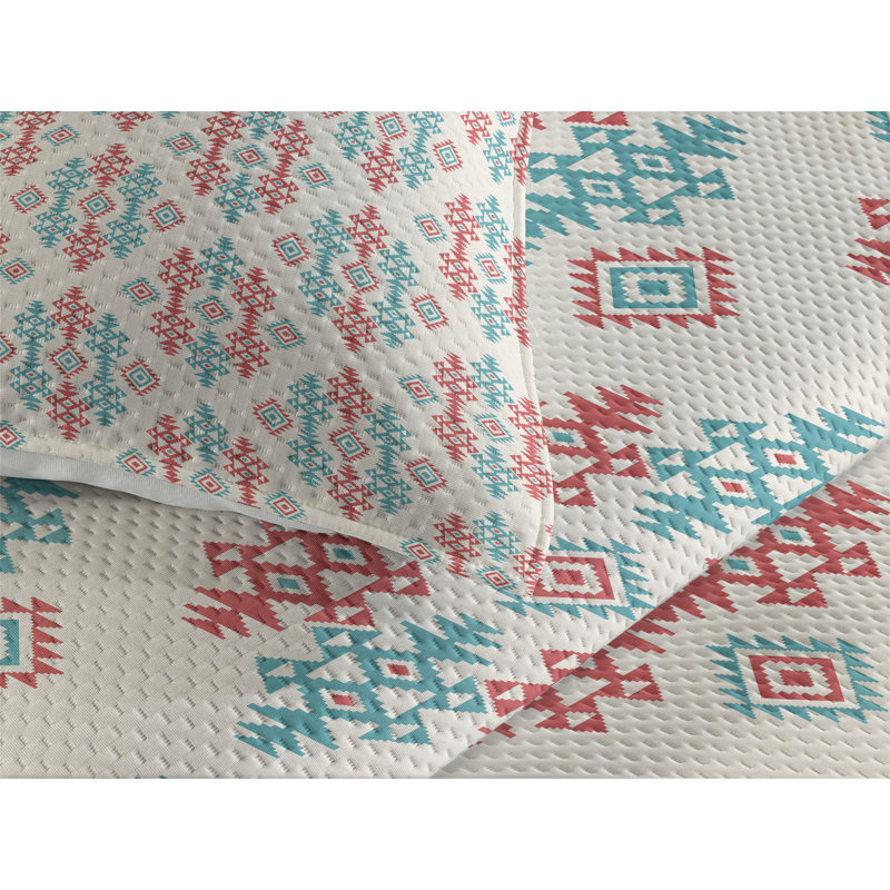 Ethnic Eclectic Polyester Geometric Shapes Coverlet, Twin Bedspread + 1 Sham