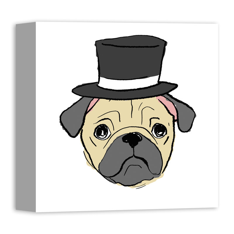 «Pug with Top Hat», impression sur toile, H 24 po x l 24 po