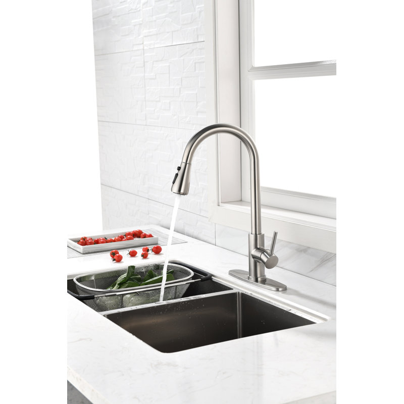 Brushed Nickel Pull Out Kitchen Faucet, Single Handle High Arc With Pull Down Sprayer | Gift Idea