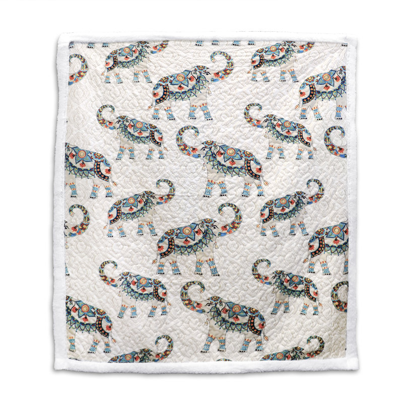 Colorful Bohemian Elephant Print Sherpa Throw Blanket