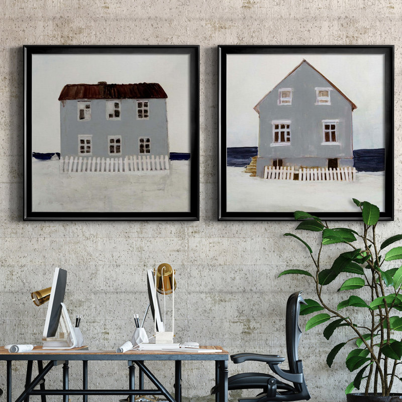 Beach Hut I Beach Hut I - ensemble de 2 cadres photo, H 30,5 po x l 61 po x P 1,5 po, Toile avec cadre noir, Pas de tapis