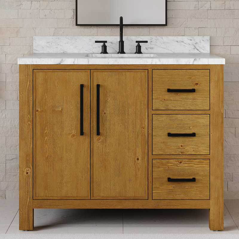 Ensemble de meuble-lavabo autoportant en chêne Sierra de 42 po avec plateau en marbre blanc de Carrare Lattimore (assemblé)