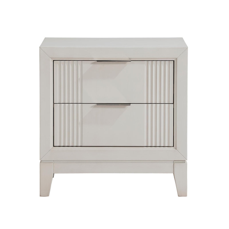 Table de chevet 1Pc avec 2 tiroirs, finition blanche antique