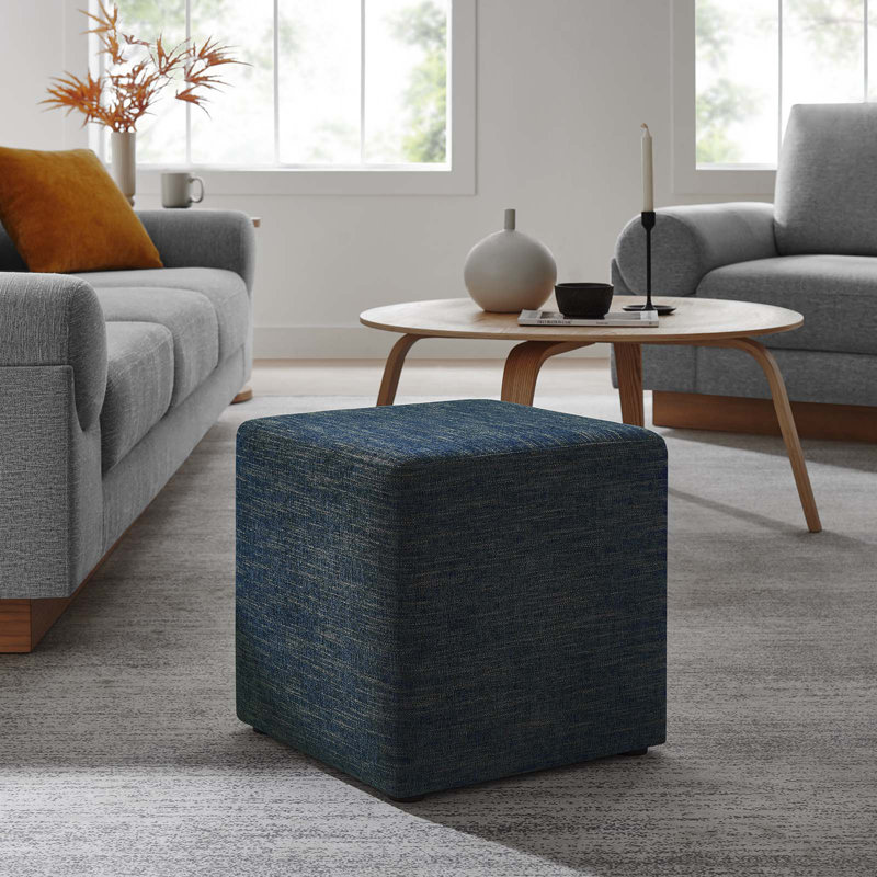 Modway Callum Upholstered Ottoman, Heathered Weave Azure Polyester Blend