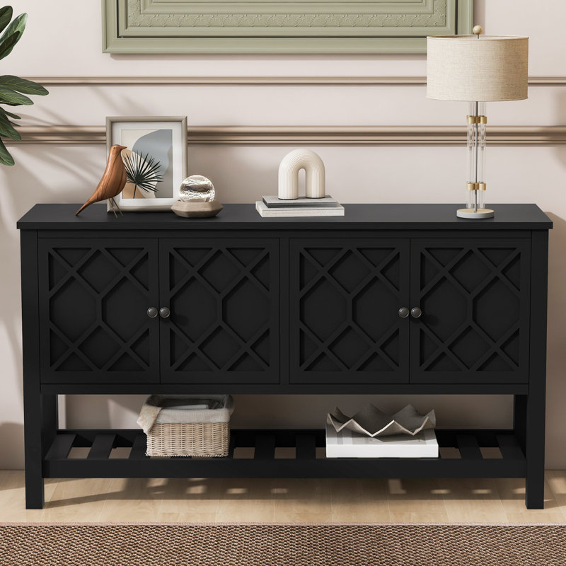 Elegant Entryway Table with Polygonal Door Design, Black