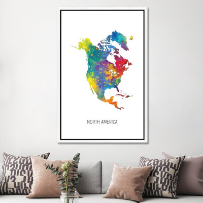 North America Map by Michael Tompsett - Print on Canvas