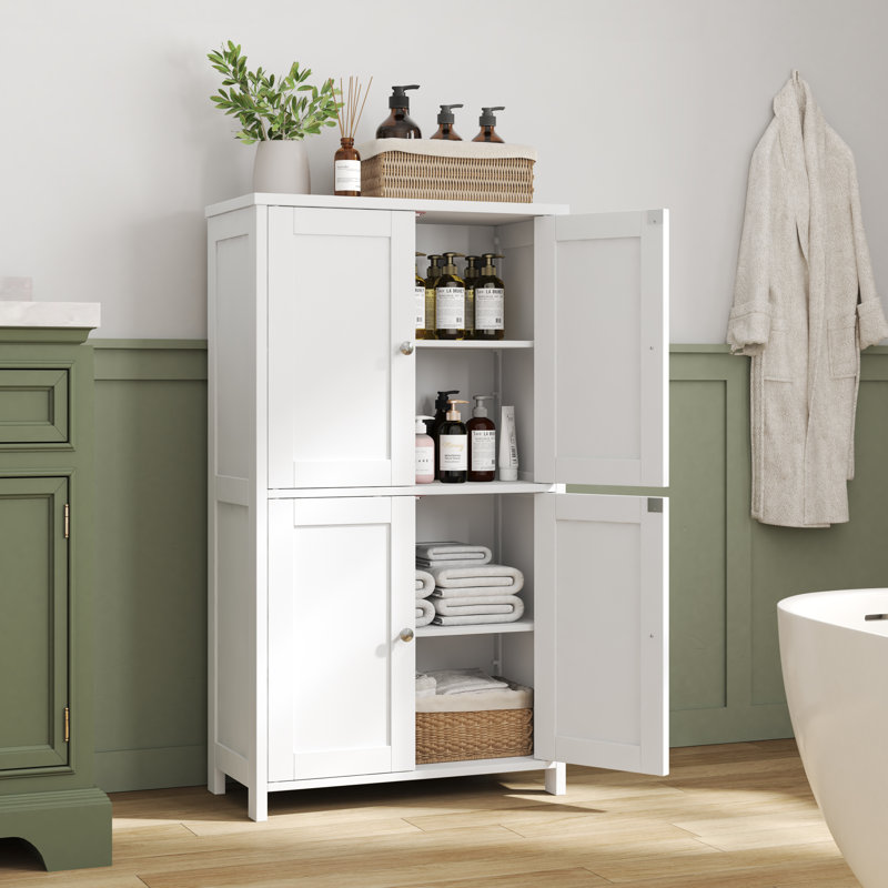 4-Door Storage Cabinet With Adjustable Shelves – Versatile Organizer For Living Room, Kitchen, Bathroom & Entryway, White