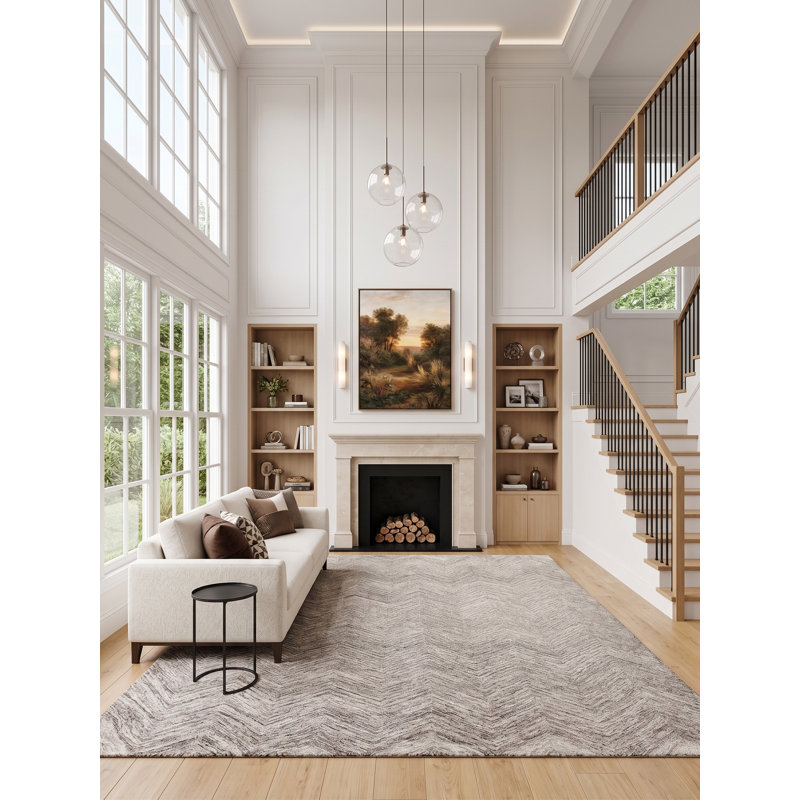Marut Hand Tufted Chevron Area Rug in Brown Natural, Rectangle 12' x 16'