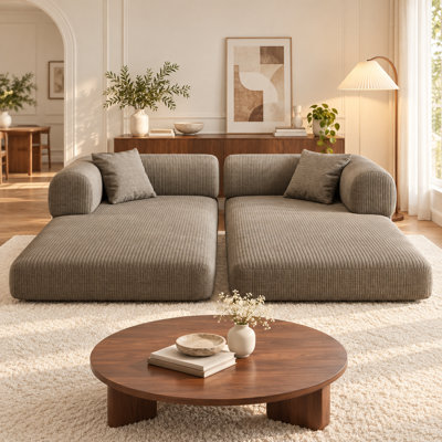 Canapé-lit convertible de 200 cm (78,8 po) avec compression, sectionnel modulaire sans ossature, dossier et accoudoirs rembourrés, canapé-lit confortable en tissu velours côtelé pour salon ou chambre, couleur camel.