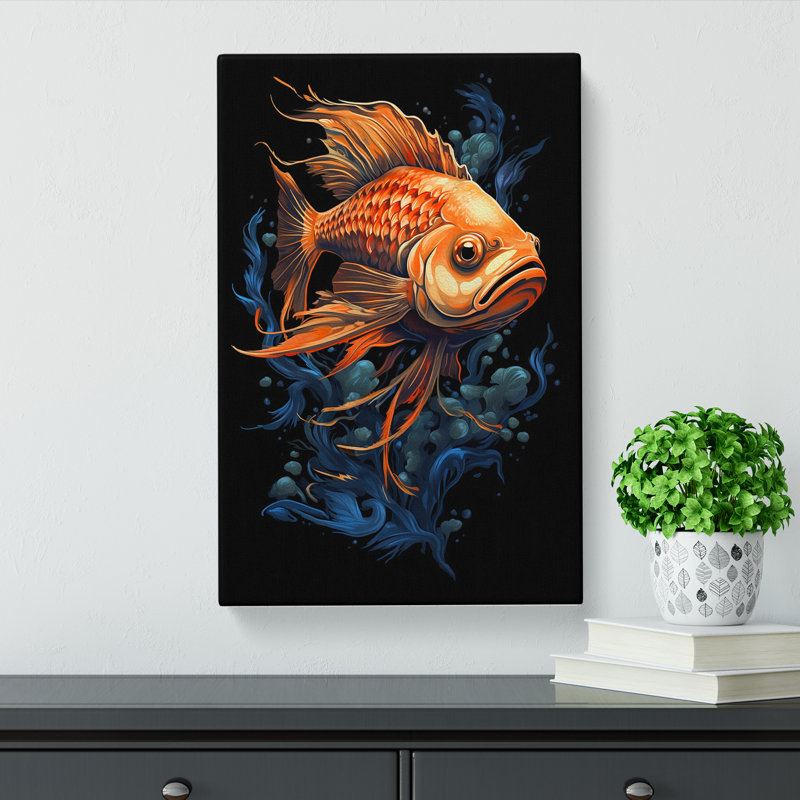 Fish Tachisme Art - Wrapped Canvas, 76cm H x 50cm W x 3cm D