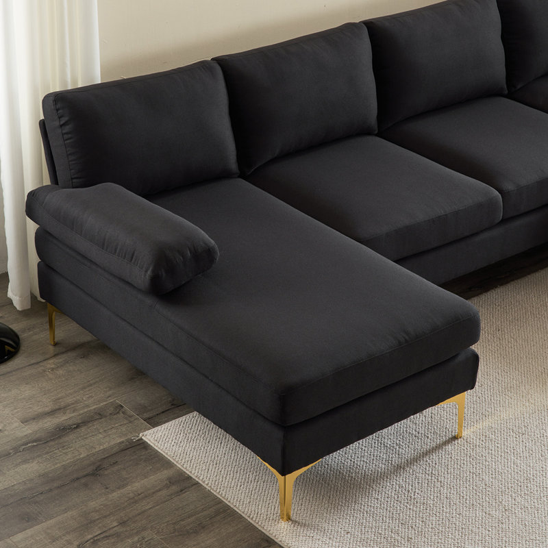 Upholstered Sectional Reversible, Black Polyester Blend