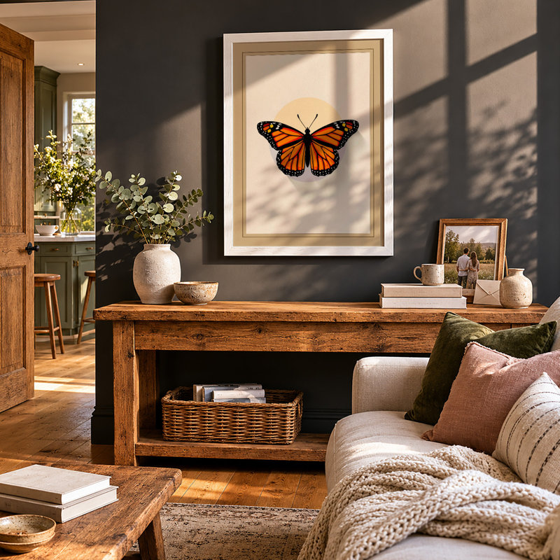 Monarch Butterfly Study Botanical - Framed Print, A4 - 29.7 x 21.0 cm, White