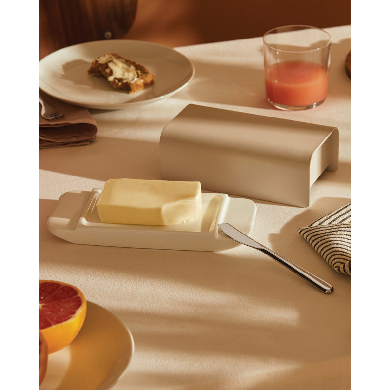 Warm Gray Stainless Steel and Porcelain Butter Dish