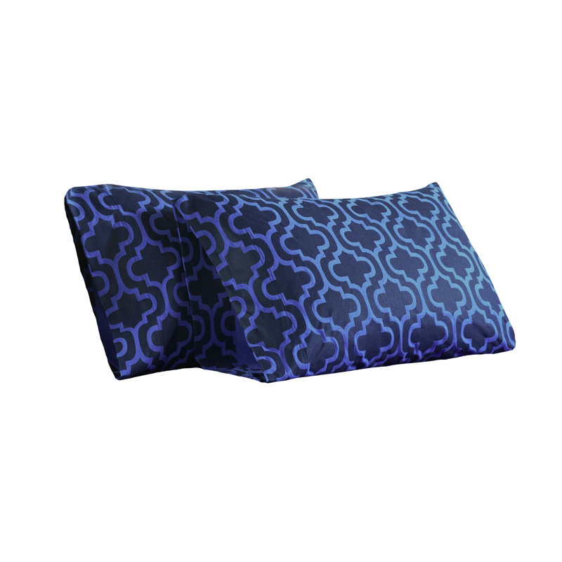 All-Season Breathable 100% Cotton Flannel Pillowcase Set, Standard, Navy Blue Trellis