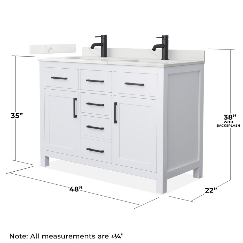 Beckett 48" Freestanding Double Bathroom Vanity with Quartz Top, White, Matte Black, Giotto Quartz