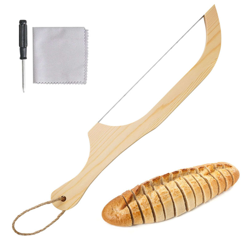 Bread Slicer for Homemade Bread,16" Wooden Sourdough Bread Knife with Bow Design