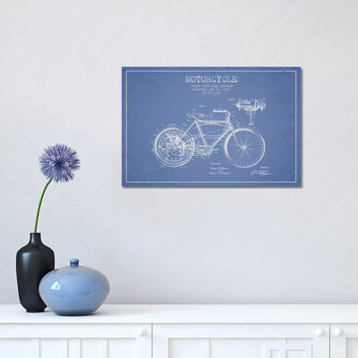 Floyd Bingham Motorcycle Patent Sketch (Light Blue) by Aged Pixel - Wrapped Canvas Gallery-Wrapped Canvas Giclée