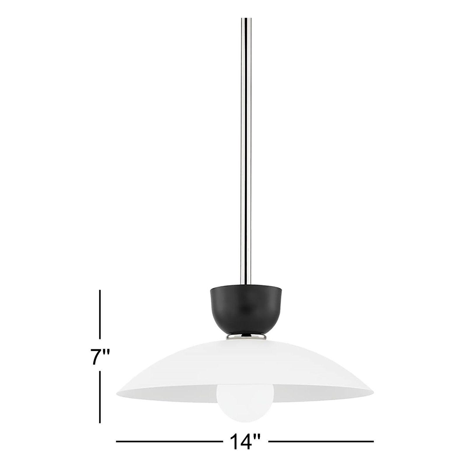 Viera Single Light Metal Pendant, Polished Nickel, 7" H x 14" W x 14" D