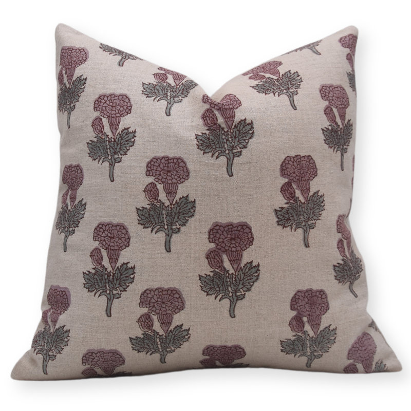 Coussin décoratif en lin pur à motif de blocs Fab Fabine 14 x 36 pouces, coussin floral fait à la main Manmohan, rose