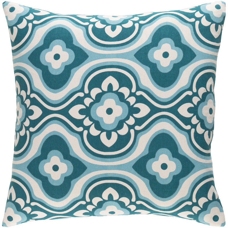 Trudy 100% Cotton Throw Pillow, Teal/ White, Down/Feather