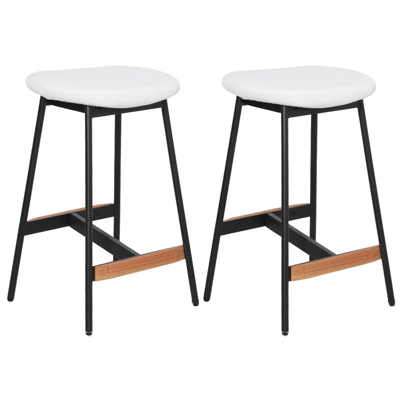 Upholstered Counter Stool with Metal Frame (Set of 2), White, Counter Stool (25.1" Seat Height)