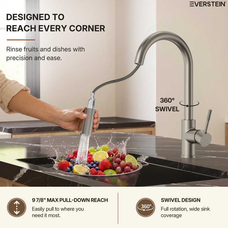  Dual Function Pull-Down Kitchen Faucet , Single Handle Sink Faucet, Brushed Nickel
