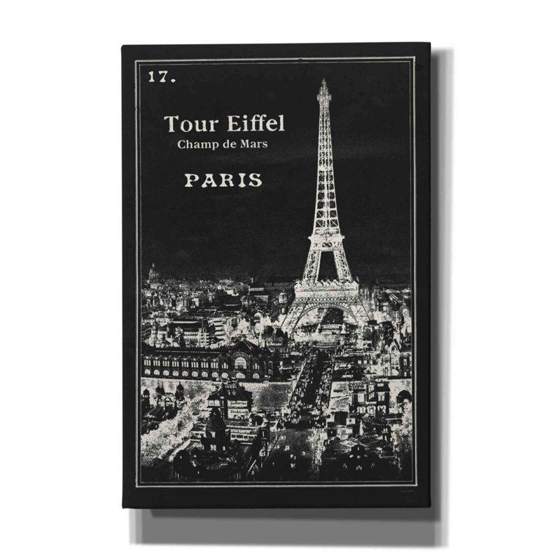 «Black Latitude Map Eiffel Tower» par Latitude Sue, une impression sur toile, L 12 po x H 18 po