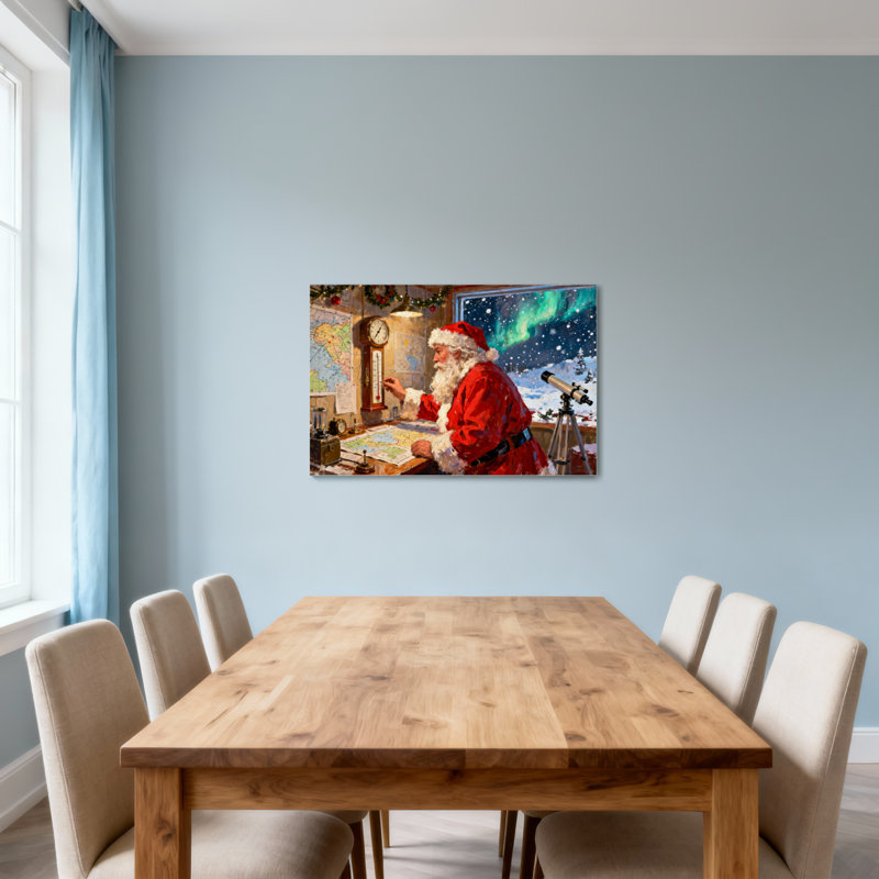 Noël, père Noël au travail dans un atelier, H 12 po x l 18 po