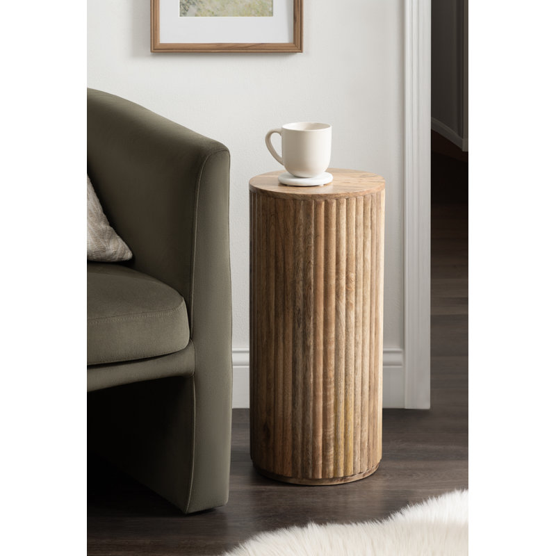 Kristie Round Ribbed Mango Wood Drink Table