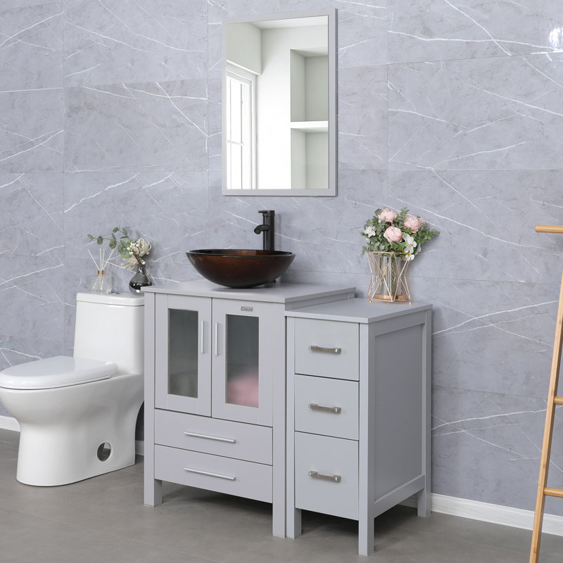 Ensemble de meuble-lavabo simple 36 "avec miroir Jumaymah, gris, gris