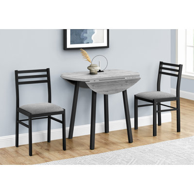 Ensemble de table de salle à manger, ensemble de 3 pièces, petit, abattant 35 po, cuisine, métal noir, stratifié gris, contemporain, moderne