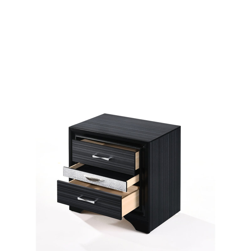 Table de chevet noire avec rangement intérieur spacieux et grand compartiment à bijoux en feutre